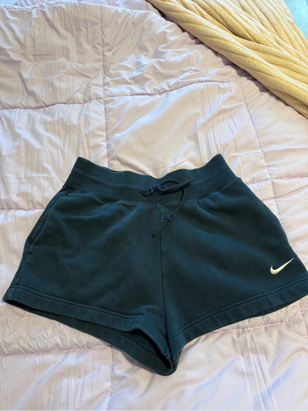 Nike Women's Dark Teal Athletic Shorts with White Swoosh